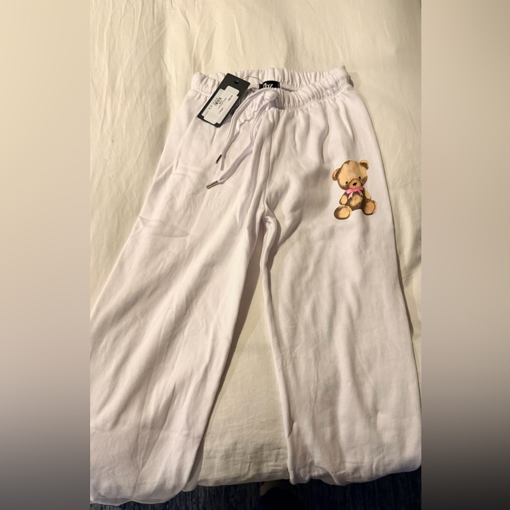 FTP White Kids Sweatpants with Teddy Bear Patch